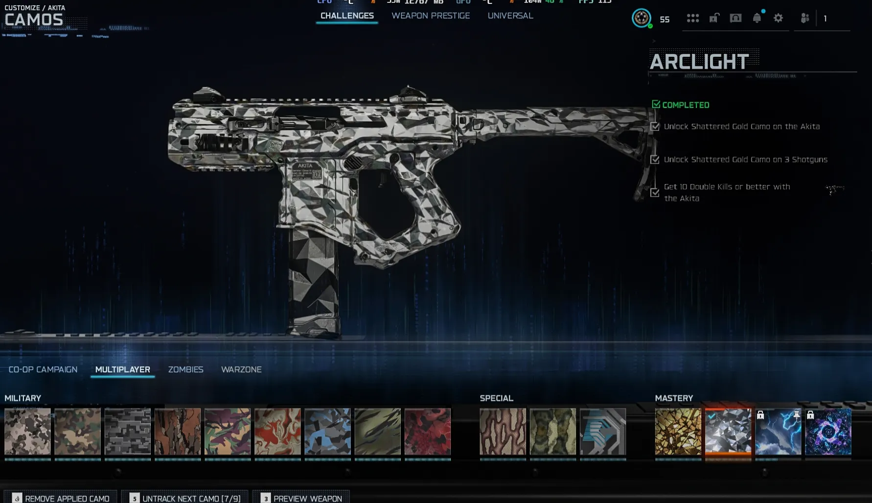 🛡️ BO7 🛡️ 6 Arclight 🌌 78 Camos 🌋 6 Shattered Gold 🔫 SMGs 🥷 Level 55 🐾 Multiple Operators 🔗 Steam / Battle.net / PSN / Xbox 🎮